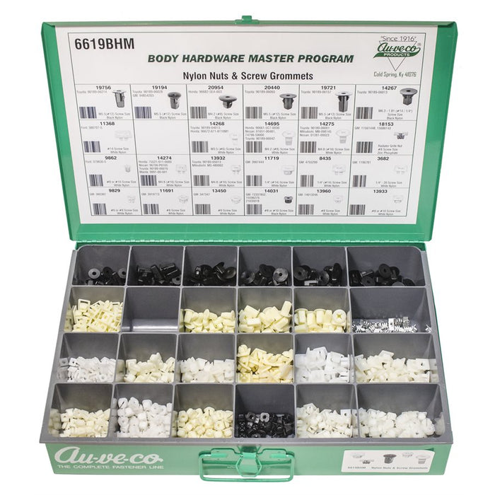 Auveco No 6619BHM BHM Assortment Nylon Nuts & Screw Grommets, Quantity 1 ASST