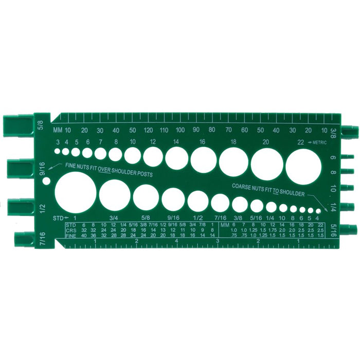 Auveco No 21152 Standard & Metric Bolt & Nut Gauge Green Plastic, Quantity 1
