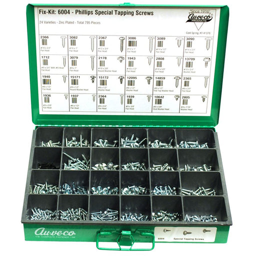 Auveco No 6004 Phillips Pan/Flat/Round/Washer/Oval Head Tapping Screws 795 Pieces, Quantity 1 KIT