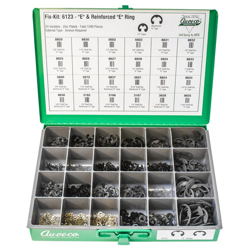 Auveco No 6123 E-Type Retaining Rings 1500 Pcs, Quantity 1 KIT