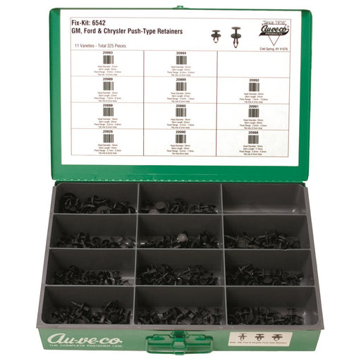 Auveco No 6542 GM Ford Chrysler Push-Type Retainer Asst, Quantity 1 KIT