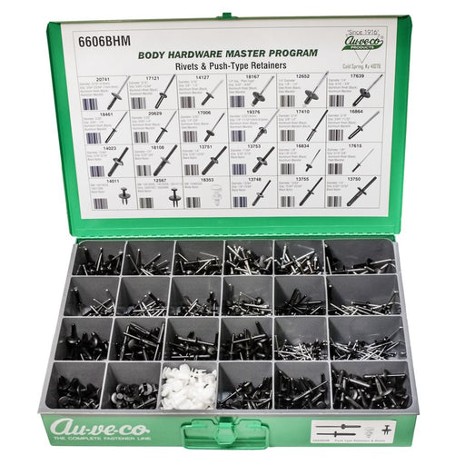 Auveco No 6606BHM BHM Assortment Push-Type Retainers Nylon & Specialty Rivets, Quantity 1 ASST