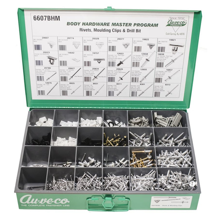 Auveco No 6607BHM BHM Assortment Specialty Rivets Double End Drill & Molding Clips, Quantity 1 ASST