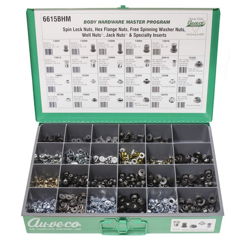 Auveco No 6615BHM BHM Assortment Spin Lock Free Spinning Hex Flange Jack & Well Nuts, Quantity 1 ASST