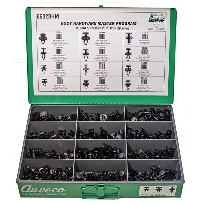 Auveco No 6632BHM BHM GM Ford And Chrystler Push-Type Retainers, Quantity 1 ASST