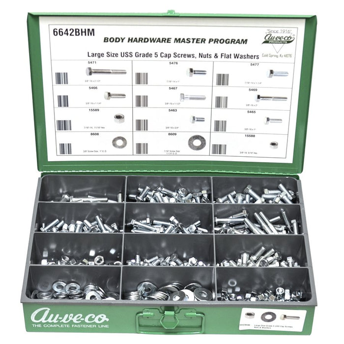 Auveco No 6642BHM BHM Large Size USS Grade 5 Cap Screws Nuts And Flat Washers, Quantity 1 ASST