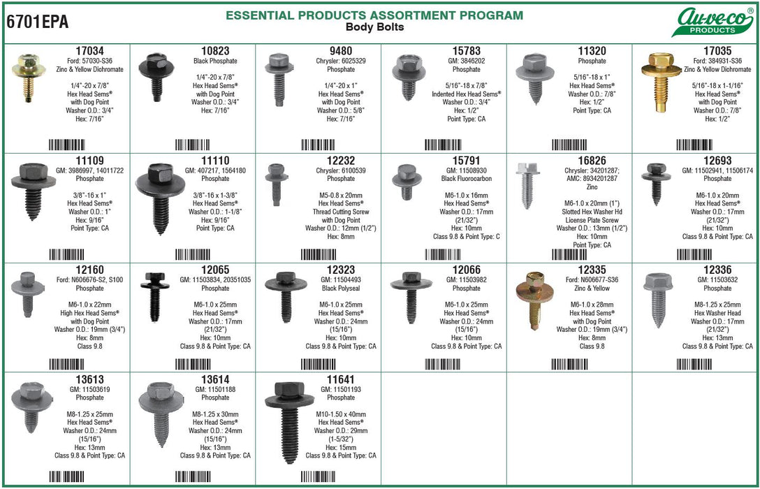Auveco 6701EPA Body Bolt Assortment. Qty 1.