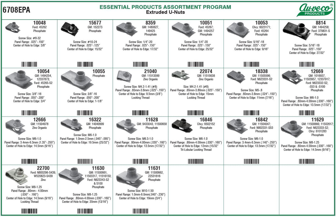 Auveco 6708EPA Extruded U-Nuts Assortment. Qty 1.