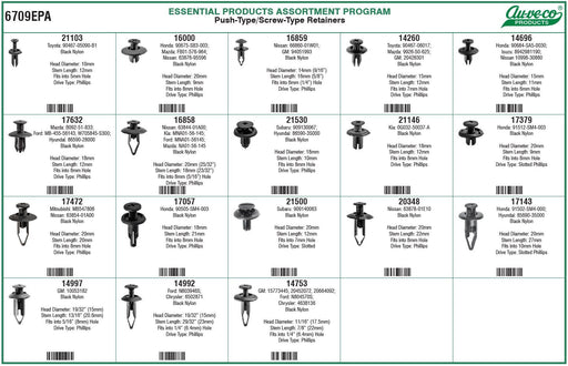 Auveco 6709EPA Push-Type / Screw-Type Retainer Assortment. Qty 1.