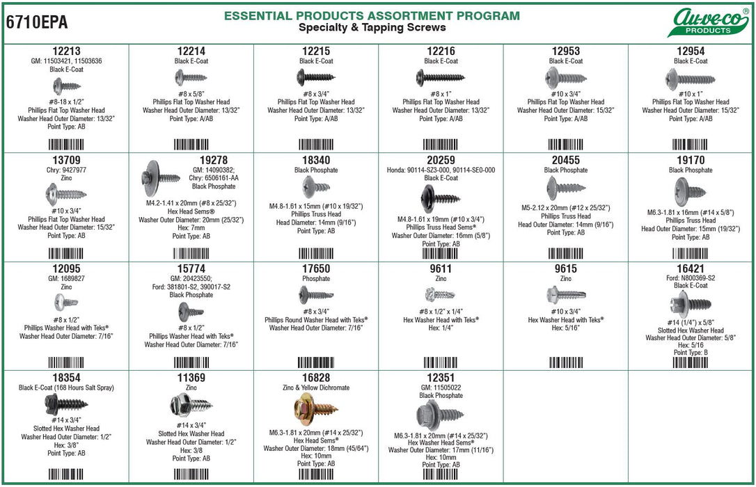 Auveco 6710EPA Specialty & Tapping Screws Assortment. Qty 1.