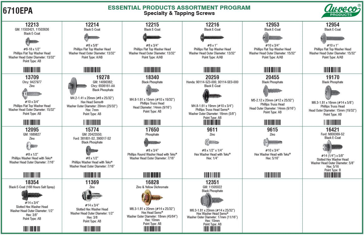 Auveco 6710EPA Specialty & Tapping Screws Assortment. Qty 1. — Fastener ...