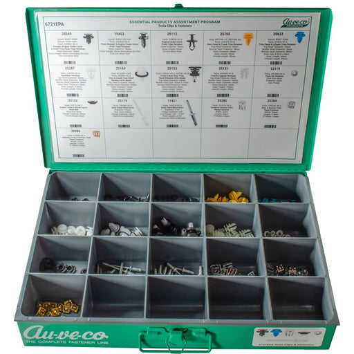 Auveco 6721EPA Tesla Retainers, Clips & Fasteners. 16 Items 320 Pieces. Qty 1.