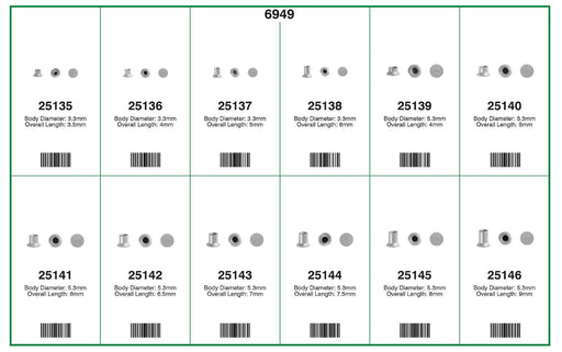 Auveco 6949 Self-Piercing Rivets Quik-Select II 12 Varieties - 120 Pieces