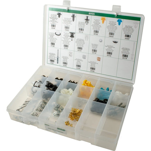 Auveco 6955 Tesla Clips, Fastener, Retainer Assortment. 16 Items. 210 Pieces. Qty 1.